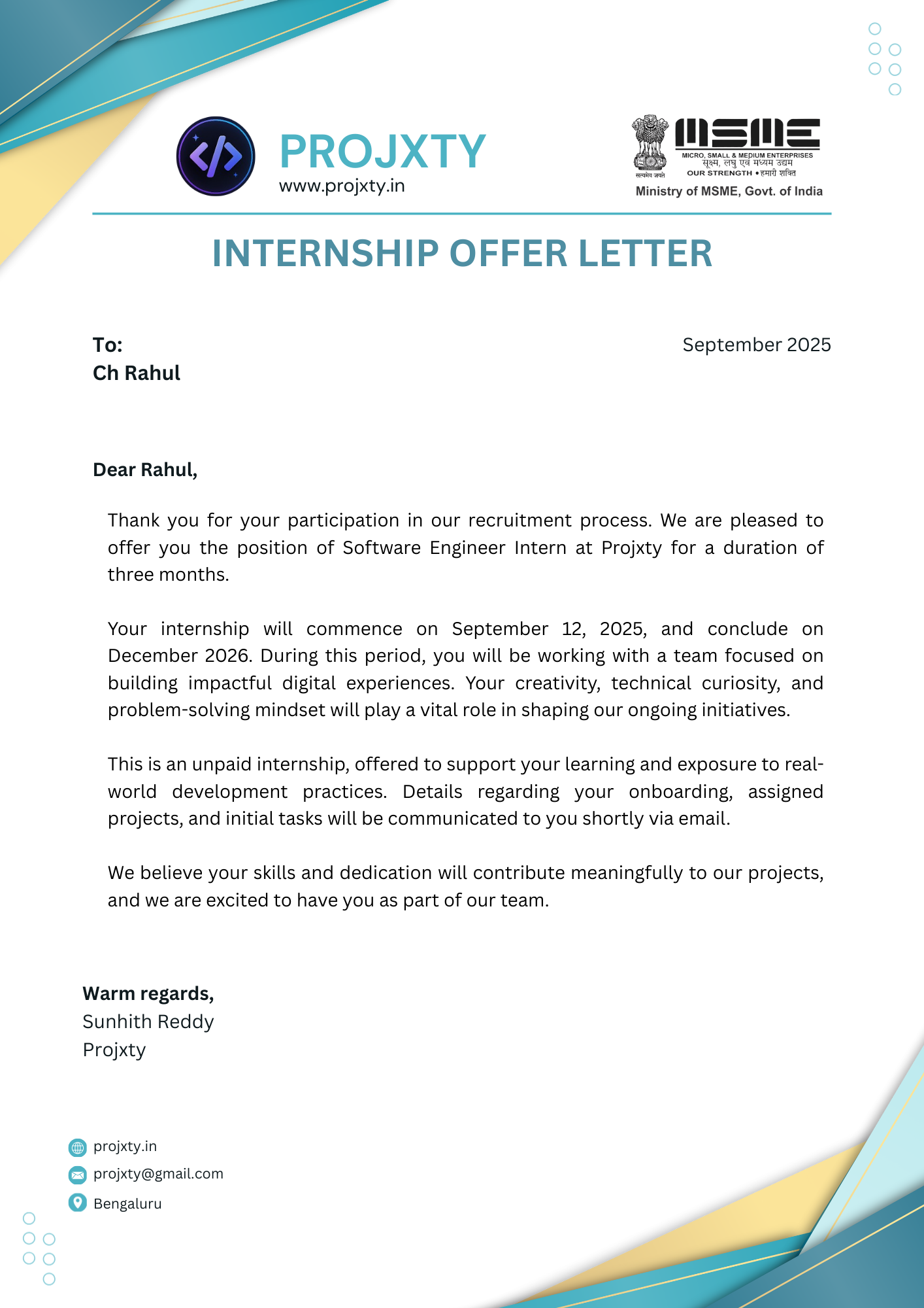 Sample Offer Letter